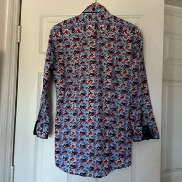 7 DOWNIE ST. LONDON button down floral shirt. Size “4” (M). Blue/red/pink. EUC. - Picture 7 of 13